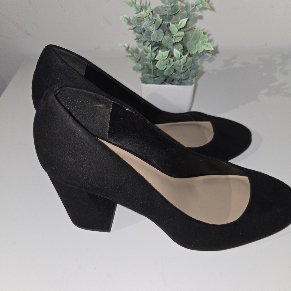 Black Suede Block Heel Pumps